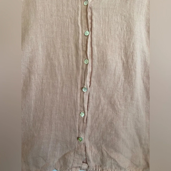 Saks Fifth Avenue Womens Button  Up Linen Cold Shoulder Blouse Blush Pink Sz L - Picture 6 of 11